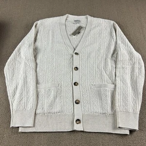 J.Crew Men's 100% Cotton Pointelle Stitch Cardigan Sweater Cream Size L NWT - Picture 1 of 13