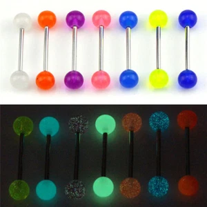 7PCS/Set Glow In The Dark Luminous Barbell Tongue Rings Body Piercing D*oa - Picture 1 of 7