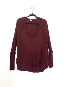 We The Free Damen Medium weinrot Waffelmuster Thermo Strick roher Rand Lagenlook Top  - Bild 1 von 7