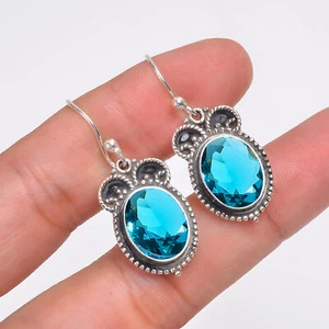 Teal Tourmaline Gemstone 925 Sterling Silver Jewelry Earring, Birthday Gift - Picture 1 of 4