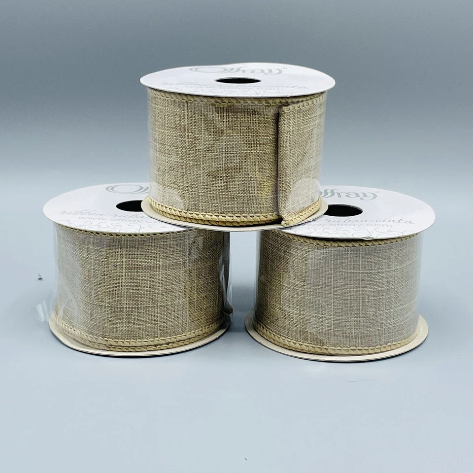 Offray Ribbon Lot Of 3 Brown Linen Polyester Ribbon In Natural 2in X 9ft - Image 1 of 4