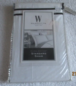 New Wamsutta Micro Cotton Standard Sham White with Navy Stripe - Picture 1 of 4