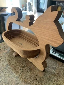 Tazones de madera plegables vintage para gato con ratón hechos en EE. UU. por cestas de peral - Imagen 1 de 7