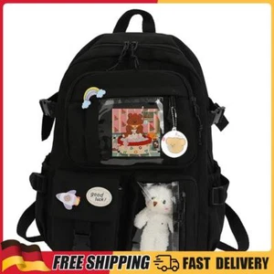 Woman Backpack Fashion Cute School Bags Nylon with Plush Pendant Pin (Black) - Bild 1 von 5