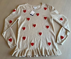 Crown & Ivy Kids Girl’s Beige Red Heart Ruffle Cotton Sweater Size XL NWT - Picture 1 of 10