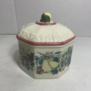 Bañera de mantequilla Avon Sweet Country Harvest con tapa motivo de flores y frutas gres - Imagen 1 de 14