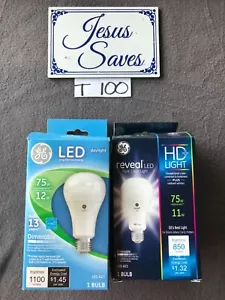 2 GE LED 10.5W Soft White & Reveal HD + 75w White / A21 LED Bulbs    T100 - Picture 1 of 1