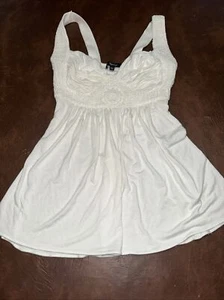NWT Y2K Sky Babydoll White Macrame Sexy Flowy Top XS - Picture 1 of 4