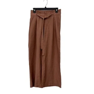 Mahina Women's Pants Medium Brown Wide-Leg Paperbag Waist High Waist Tie Belt - Picture 1 of 8