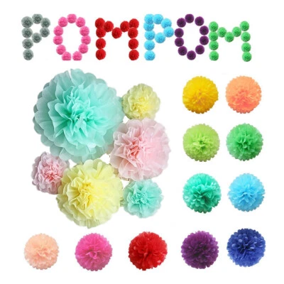 Tissue Paper Pompoms Pom Poms Flower Shapes For Wedding Party Decoration UK - Image 1 of 4