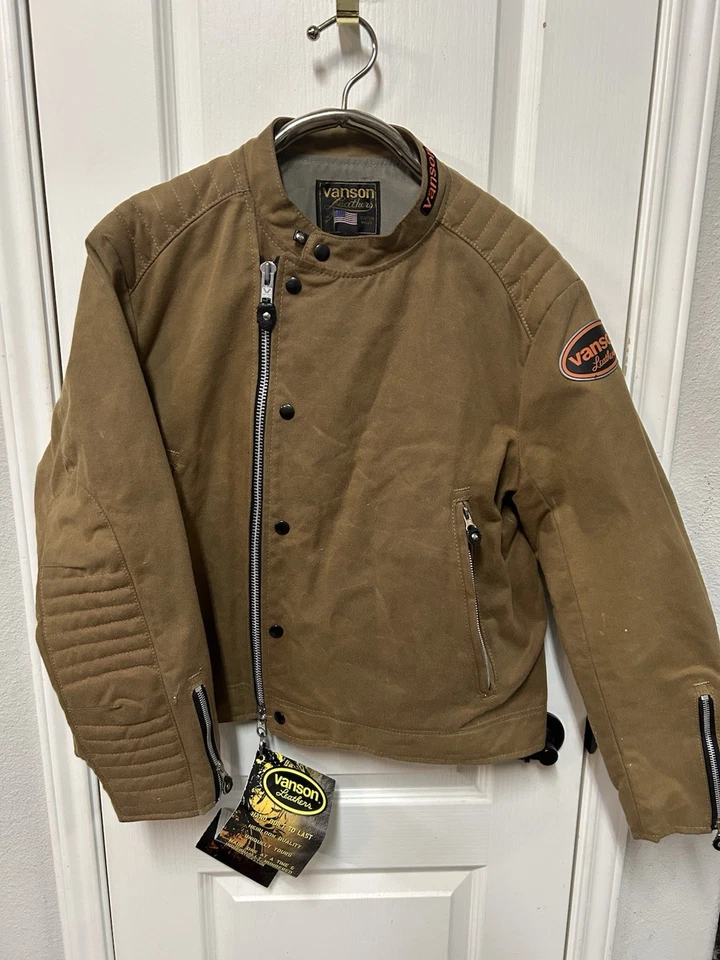 Vanson Leathers Waxed Canvas Motorcycle Jacket XL - Tan Boston Mass - Image 1 of 4
