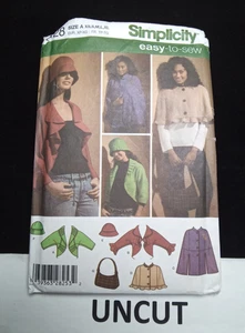 SIMPLICITY UNCUT Easy Pattern 4428 Misses XS-XL Cape Jacket Handbag Bucket Hat - Picture 1 of 8