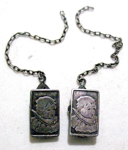 Antique Marked Sterling P&B Paye & Baker Mfg Co. Baby Bib Clips Broken Chain - Picture 1 of 7