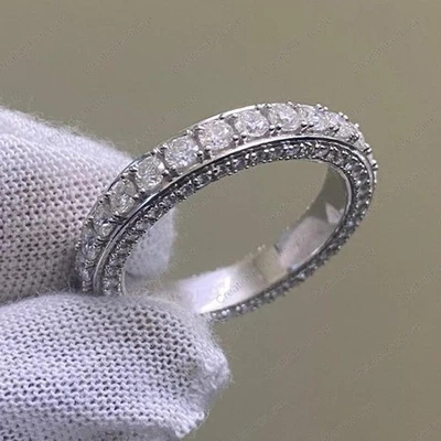 Anillo de banda de eternidad propuesta oro blanco real de 14 quilates diamante natural corte redondo de 5,50 quilates Foto 1 de 4