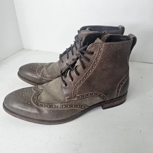 John Varvatos Wingtip Boots Mens Size 9 M Brown Leather Canvas Zipper Hipster  - Picture 1 of 16