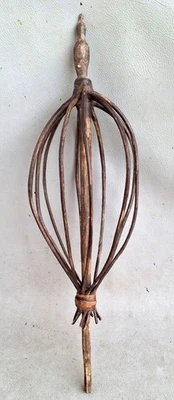 Anique primitive vintage-rare handmade carved wood spinning wheel DISTAFF - Image 1 of 4