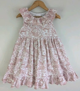 Haute Hippie Toddler Girls 4T Pink Bunny Toile Dress Twirly Skirt Ruffle Easter - Picture 1 of 11