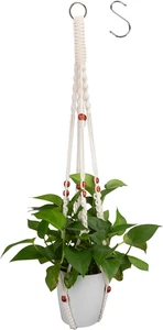 Maceta colgante para plantas de interior, percha para plantas de macramé con madera de colores - Imagen 1 de 7