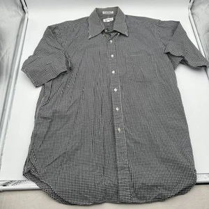 Paul Fredrick Mens Button Down Shirt 17 Black Check Short Sleeve Broadcloth 80s - Picture 1 of 9