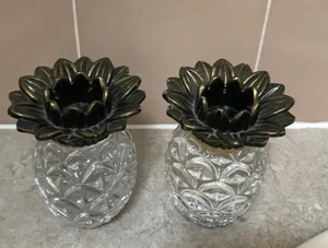 Glas Ananas Figur Bronze Kristall Deko Kerzenhalter 2er Set - Bild 1 von 4