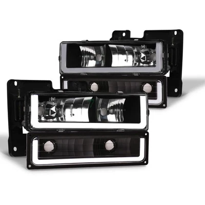 Topline For 1992-1999 C/K Suburban/Tahoe/Yukon Black LED Strip Headlights+Bumper Foto 1 de 4