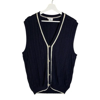 Chaleco abotonable tejido azul marino Cricket Lane años 90 vintage L/XL Preppy Academia retro Foto 1 de 4