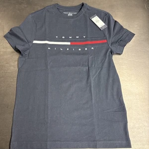 Tommy Hilfiger T Shirt Uomo Blu Logo Bandiera Striscia Taglia XS - Foto 1 di 4