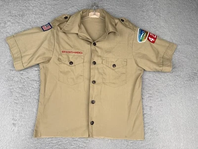 复古美国童子军衬衫青少年 16 卡其色制服短袖美国制造 — 第 1/4 张图片