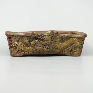 Bonsai Pot with Relief Carving of a Dragon Tani Arashiyama Rectangular Pot Japan - Picture 1 of 5