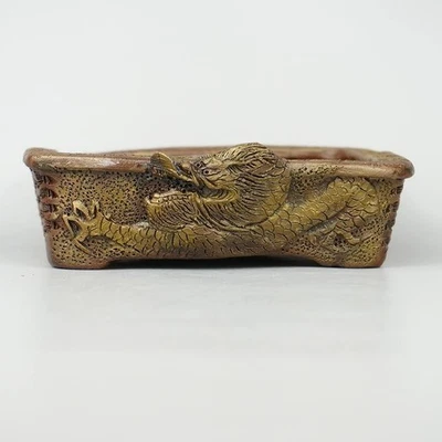Bonsai Pot with Relief Carving of a Dragon Tani Arashiyama Rectangular Pot Japan - Image 1 of 4