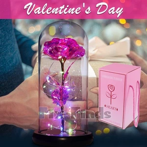 Eternal Galaxy Rose In Glass Dome LED Light Magical Purple Valentine's Day Gift - Picture 1 of 16