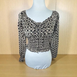 Almost Famous Crop Top Gr. XS Satin schwarz taupe Herzausschnitt Langarm - Bild 1 von 9