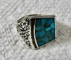 Men's Turquoise And Silver Ring, Vintage Indian - Picture 1 of 5