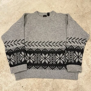 Y2K Vintage Structure Mens Roll Neck Cabin Nordic Fair Isle Sweater Large Gray - Picture 1 of 7