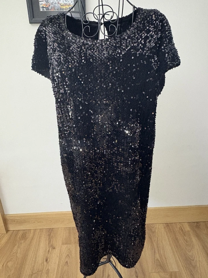 Next Women's Black Sequins Party Dress In Size 16, Length 36 Inches - Image 1 of 4