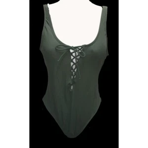 Xhilaration -Women's Rib Lace Up One Piece - Army Green Size: Large - Picture 1 of 6