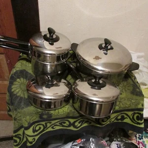 **Nice 4 Lot. Vintage Farberware Fry pan, Saucepan, Stock Pot, Double Boiler. * - Picture 1 of 9