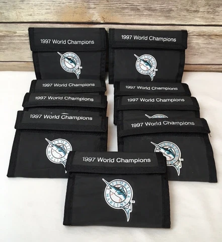 Vtg Lot of 9 Florida Marlins MLB 1998 Black Folding Wallet Promo Giveaway NOS Cover