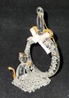 Spun Glass CAT AT ROUND WINDOW Vintage Clear Gold Trim 3.5" CHRISTMAS ORNAMENT