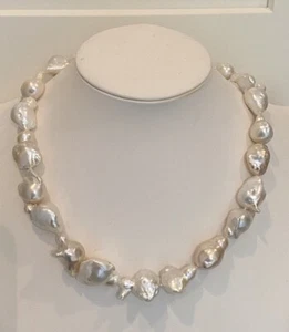 Gold Vermeil Sterling Cultured Freshwater Baroque Pearl Graduated Necklace - Picture 1 of 10