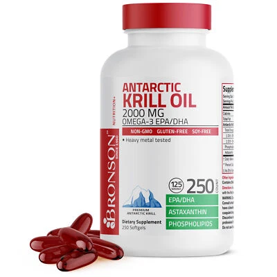 Antarctic Krill Oil 2000mg with Omega-3s EPA, DHA and Astaxanthin, 250 Softgels - Image 1 of 4