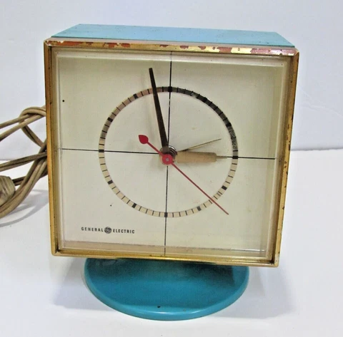 1970s Retro Vintage General Electric Blue Alarm Clock, Model: 7343. Made in U.S Cover