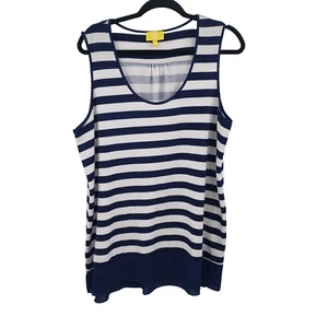 Liz Lange 1x Striped Tunic Sweater Womens Blue White Semi Sheer Hem Sleeveless - Picture 1 of 13