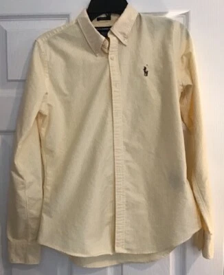 Camisa deportiva Ralph Lauren para hombre ajustada talla 10 amarilla a rayas manga larga botón Foto 1 de 4