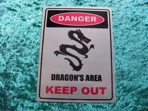 METAL WALL PLAQUE / SIGN 8" X 6" DANGER DRAGONS AREA KEEP OUT WITH FIXING PADS - Picture 1 of 1