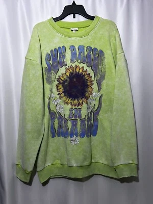 Self Esteem Juniors’ Mineral Wash Graphic Drop Shoulder Sweatshirt Green Glow S - Image 1 of 4