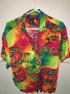 CAMISA ALOHA PARA HOMBRE JAMS WORLD ROSA LIMA NARANJA RAYÓN ISLA HAWAIANA TALLA L 46" Foto 1 de 4