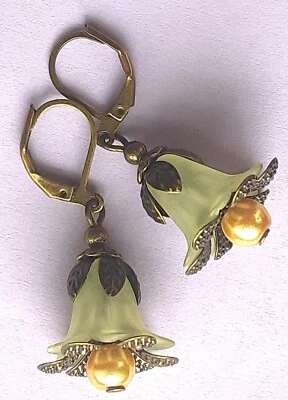 Pendiente de perlas de vidrio acrílico AMARILLO FLOR DE LIMÓN PALANCA TRASERA #ACTA Foto 1 de 4