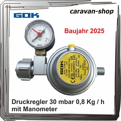 GOK Gasdruckregler für Caravan Wohnmobil Wohnwagen 30 mbar mit Manometer Propan Gas