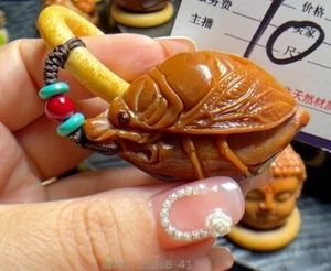 Olivennuss handgeschnitzt Zikade Anhänger Schnitzerei Perlenkette Dekor - Bild 1 von 1